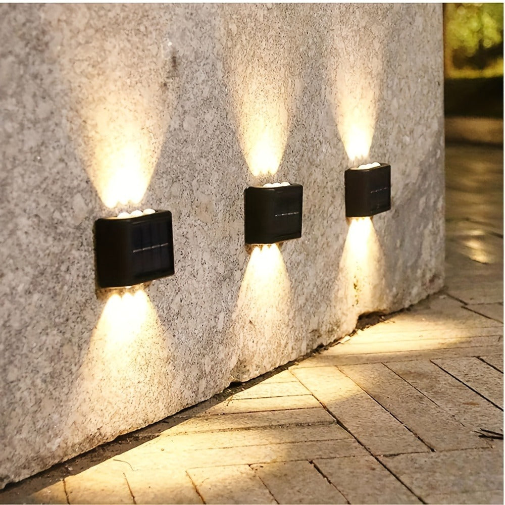 Eight-Pack Solar Wall Lights with Six LEDs Each, Up-and-Down Beams and Warm or White Light Options