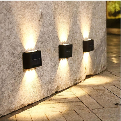 Eight-Pack Solar Wall Lights with Six LEDs Each, Up-and-Down Beams and Warm or White Light Options