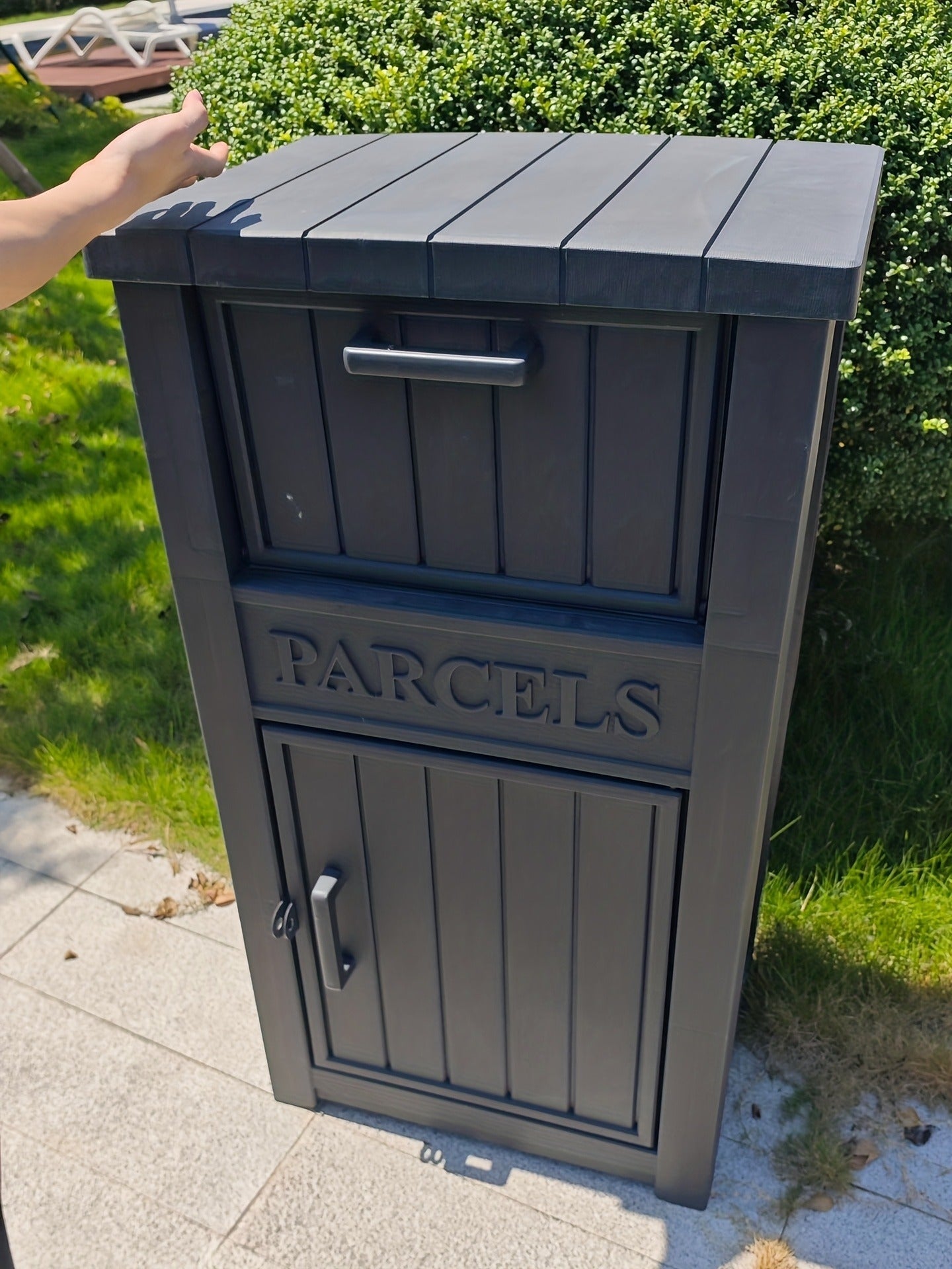 Lockable Outdoor Storage Box weather-ready Package Delivery Porch with 2 Exact Source Checkout Options