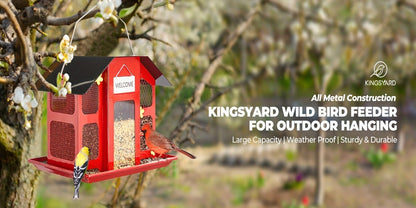 Metal Bird Feeder for Outside - 4 Lbs Large Capacity Hanging Wild Bird Feeder, for Garden, Yard and Pest Management