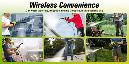 Cordless Pressure Washer Battery Powered Portable Car Wash Gun High Pressure Cleaner for Cars Yards Gardens Patios Driveways with Rechargeable Battery & Accessories