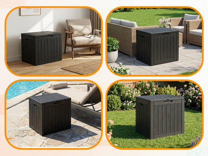 34-Gallon Outdoor Deck Box with Side Handles in 020 Woven or 053 Plank Panel Style, Black or Light Brown