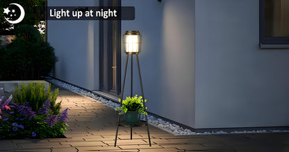 Solar Floor Lamp with Metal Plant Stand 36 Inch Outdoor Solar Light Flower Shelf for Patio Deck Yard Garden Outdoor Decor Gift Set of 2