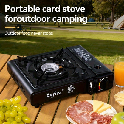 Black Single-Burner Butane Tabletop Camping Stove with Carrying Case, Adjustable Knob and US-Spec Option