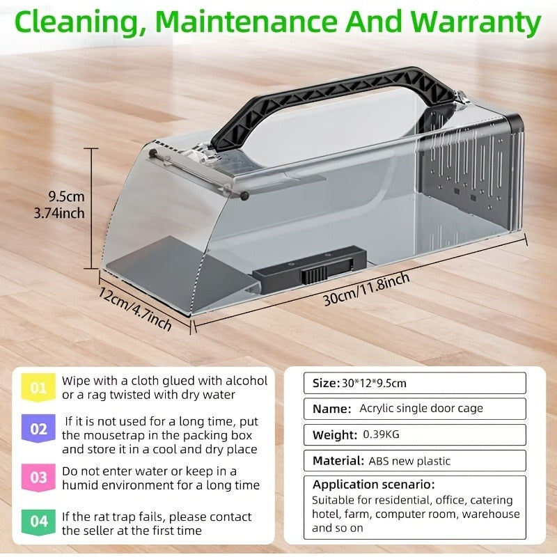 Humane Mouse Trap Live Catch - Fully Automatic Transparent Continuous Capture No-Kill Rodent Trap for Indoor Home, Kitchen, Garage & Outdoor Use