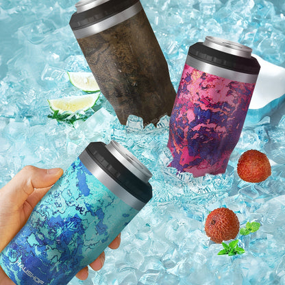 Insulated 12 oz Can Cooler with Double-Wall Body in Black, Navy Blue and Three Camo Color Options