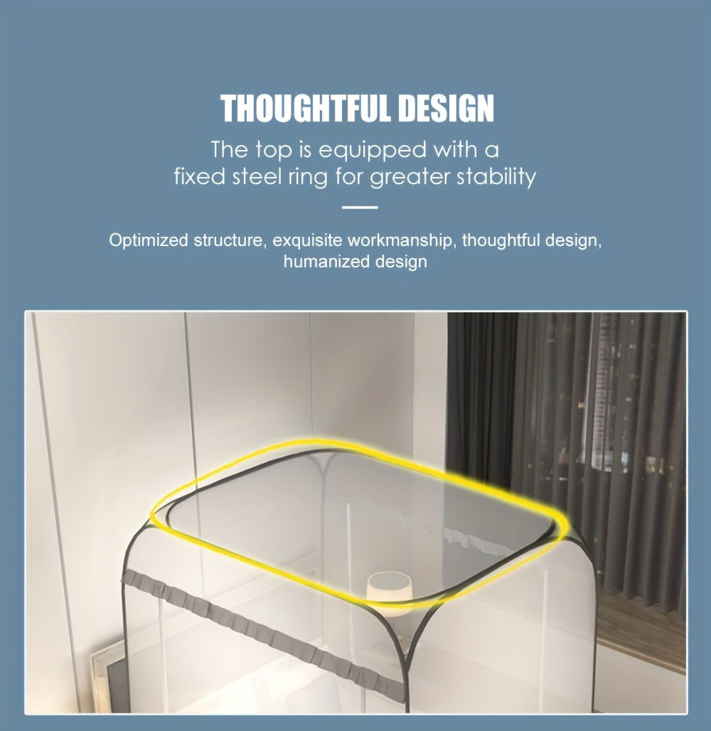 Mosquito Net Canopy Bed, Yurt Style 360° Full Coverage, Stainless Steel Frame, Easy Open Design for Bedroom