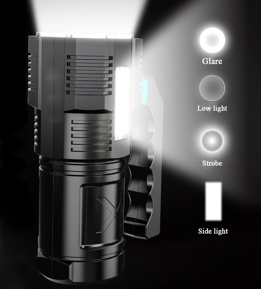 Rechargeable LED Flashlight 6-Pack - Transparent COB Side Light, 6 Modes Multifunction Handheld Torch, ABS Body for Camping, Hiking, Work & Emergency Power Outage