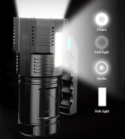 Rechargeable LED Flashlight 6-Pack - Transparent COB Side Light, 6 Modes Multifunction Handheld Torch, ABS Body for Camping, Hiking, Work & Emergency Power Outage