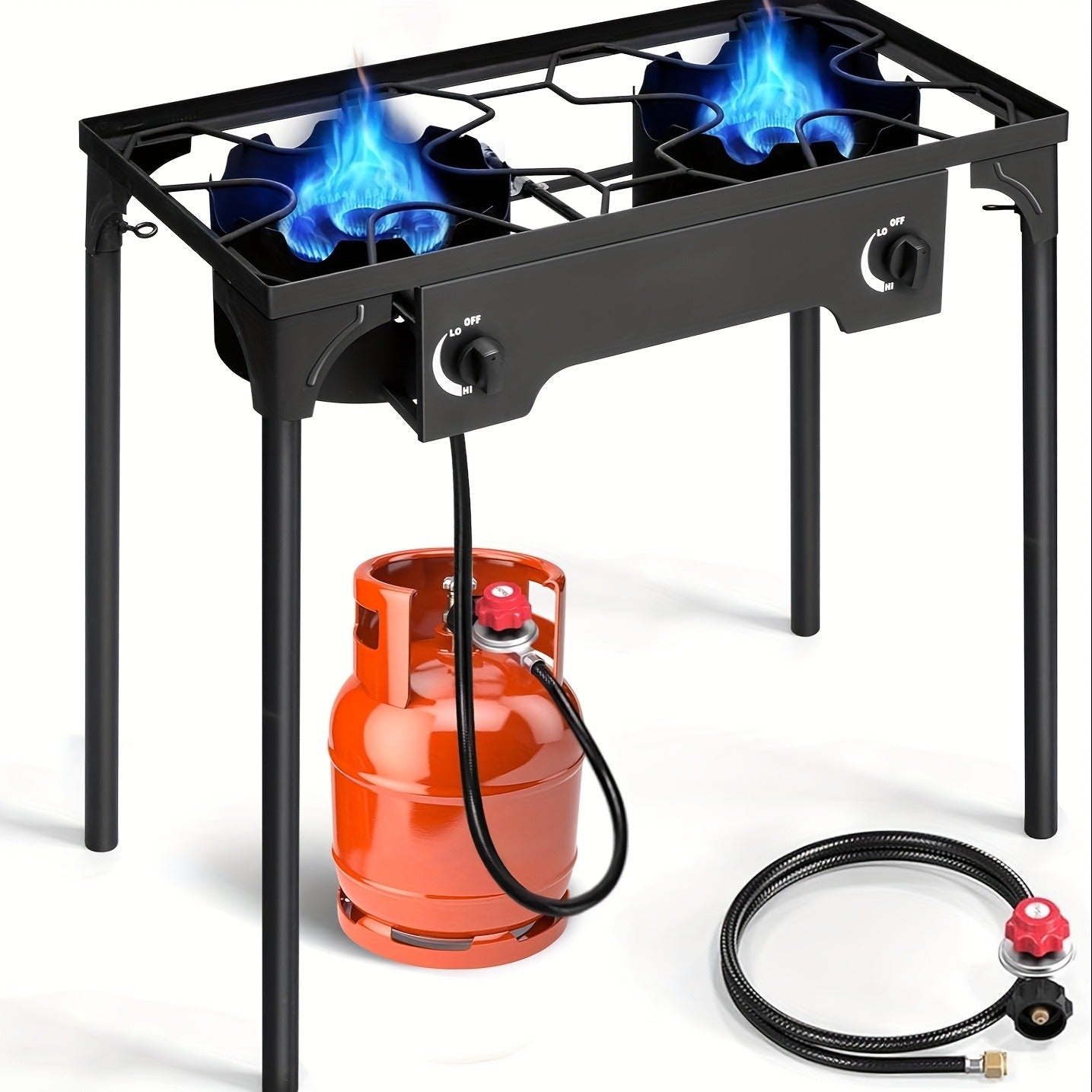 Outdoor Propane Burner Stand with One- or Three-Burner Layout, Removable Legs and 0–20 PSI Regulator Hose