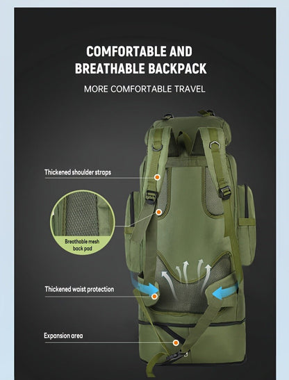 100L-Labeled Tall Tactical Rucksack with Roll-Top Compartment, Lower Pouch and Five Color Options