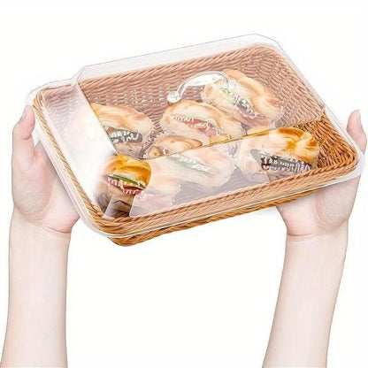 Wicker Bread and Fruit Storage Basket with Clear Acrylic Lid in Square or Round Checkout Shapes