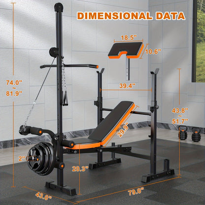 Adjustable Weight Bench 6-in-1 Foldable – Flat Incline Decline, Resistance Bands, Preacher Curl & Leg Developer, 770lb Capacity – Home Gym Strength Training Bench