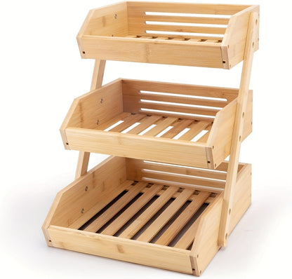 Slatted Countertop Produce Organizer in Two- or Three-Tier Checkout Options with Angled Open-Front Trays