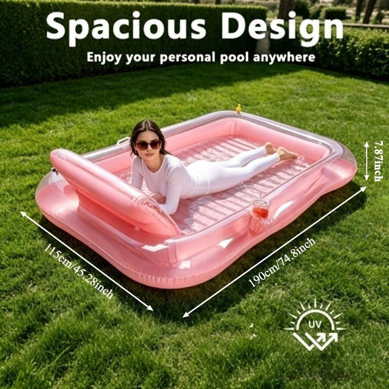 Pool Float Tanning Lounger, 74.8 x 45.2 Inches with Sprinkler Rim, Pillow, Cup Holder and Repair Patches