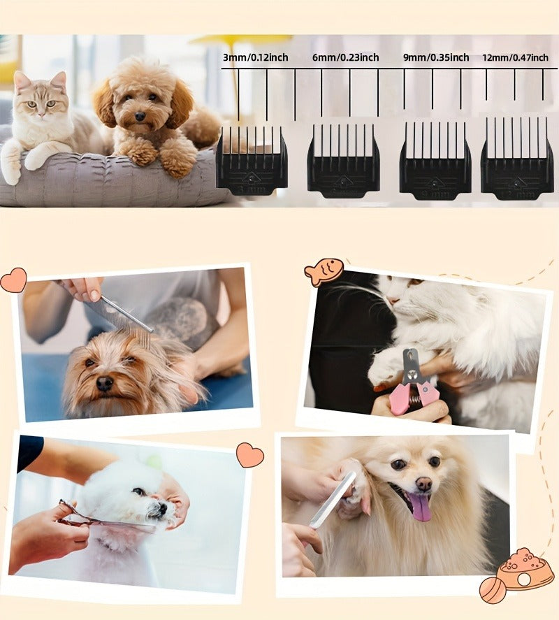 Pet Hair Clipper, USB-Rechargeable Cordless Trimmer with Adjustable Comb and Four Package Options
