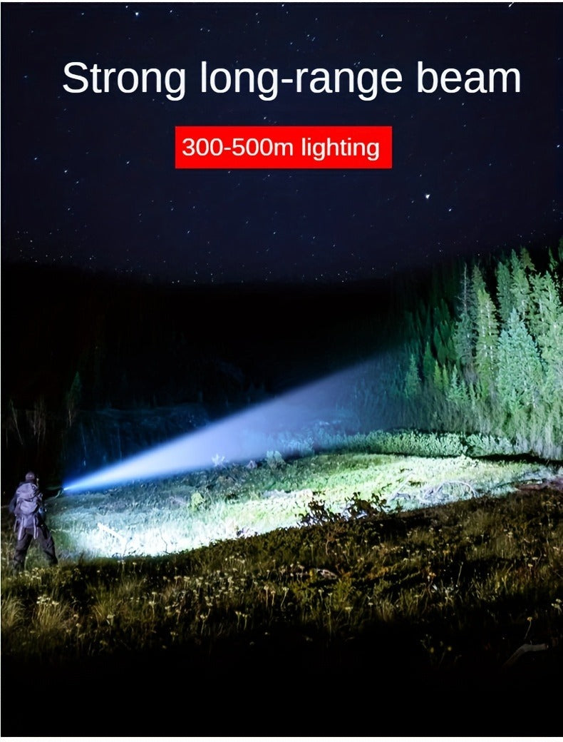 Flashlight 2000-Lumen Rechargeable Searchlight with 2400mAh Battery, Side Lantern and USB Output