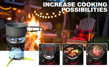 Backpacking Stove Cooking System with Pot Piezo Ignition 1KW Isobutane Burner 1.2L Pot Brackets Included Lightweight Portable for Hiking Camping Fishing Hunting