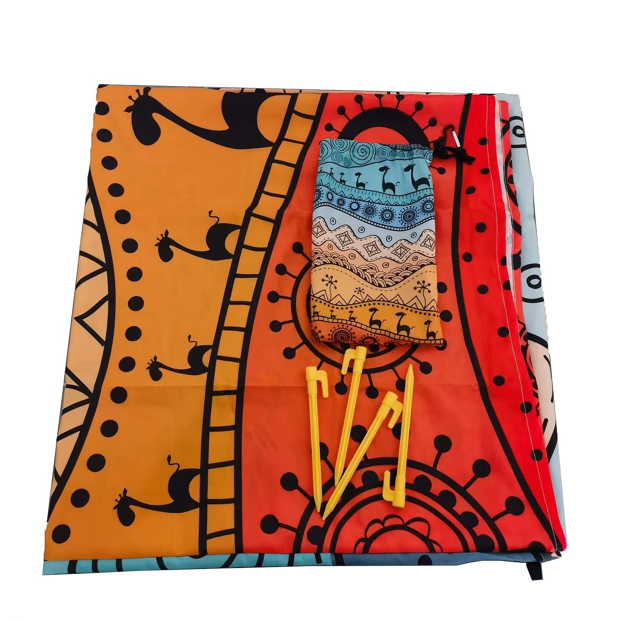 Printed Beach Mat with 19 Exact Size-and-Pattern Options, 198 x 205cm to 275 x 305cm with Stakes and Pouch