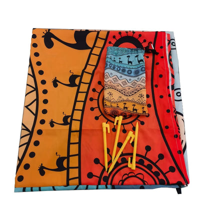 Printed Beach Mat with 19 Exact Size-and-Pattern Options, 198 x 205cm to 275 x 305cm with Stakes and Pouch