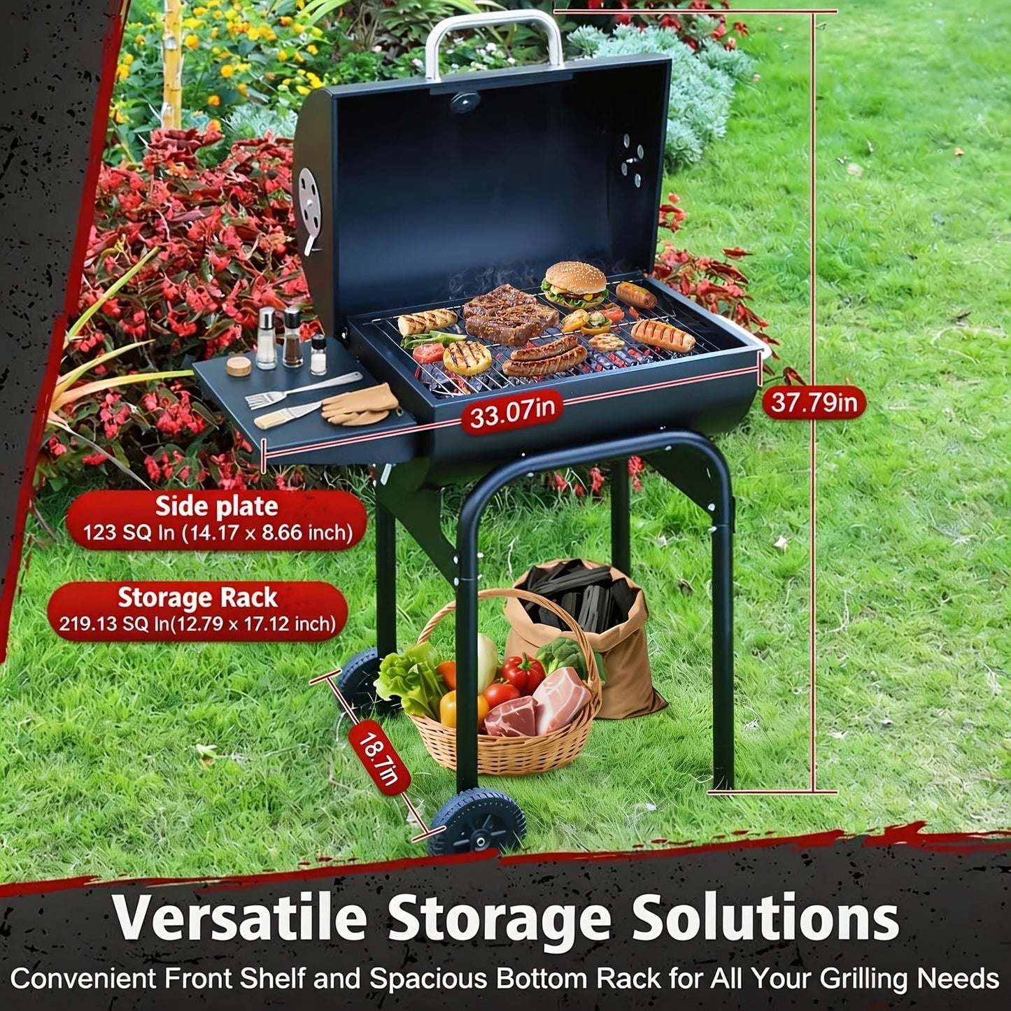 Charcoal Grill with Offset Smoker, Barrel BBQ Smoker Grill Combo for Backyard & Patio, Heavy-Duty Outdoor Charcoal Smoker with Side Firebox for Smoking, Grilling & BBQ Parties
