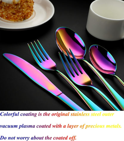 60-Piece Rainbow Flatware Set with Five Utensil Forms in Twelve-Piece Rows for Complete Table Settings