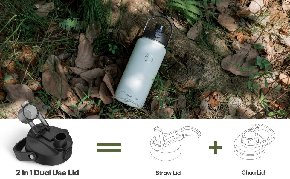 40oz HydroPal Water Bottle with Separate Straw and Chug Lids, Two Straws and 12 Color or Pattern Options