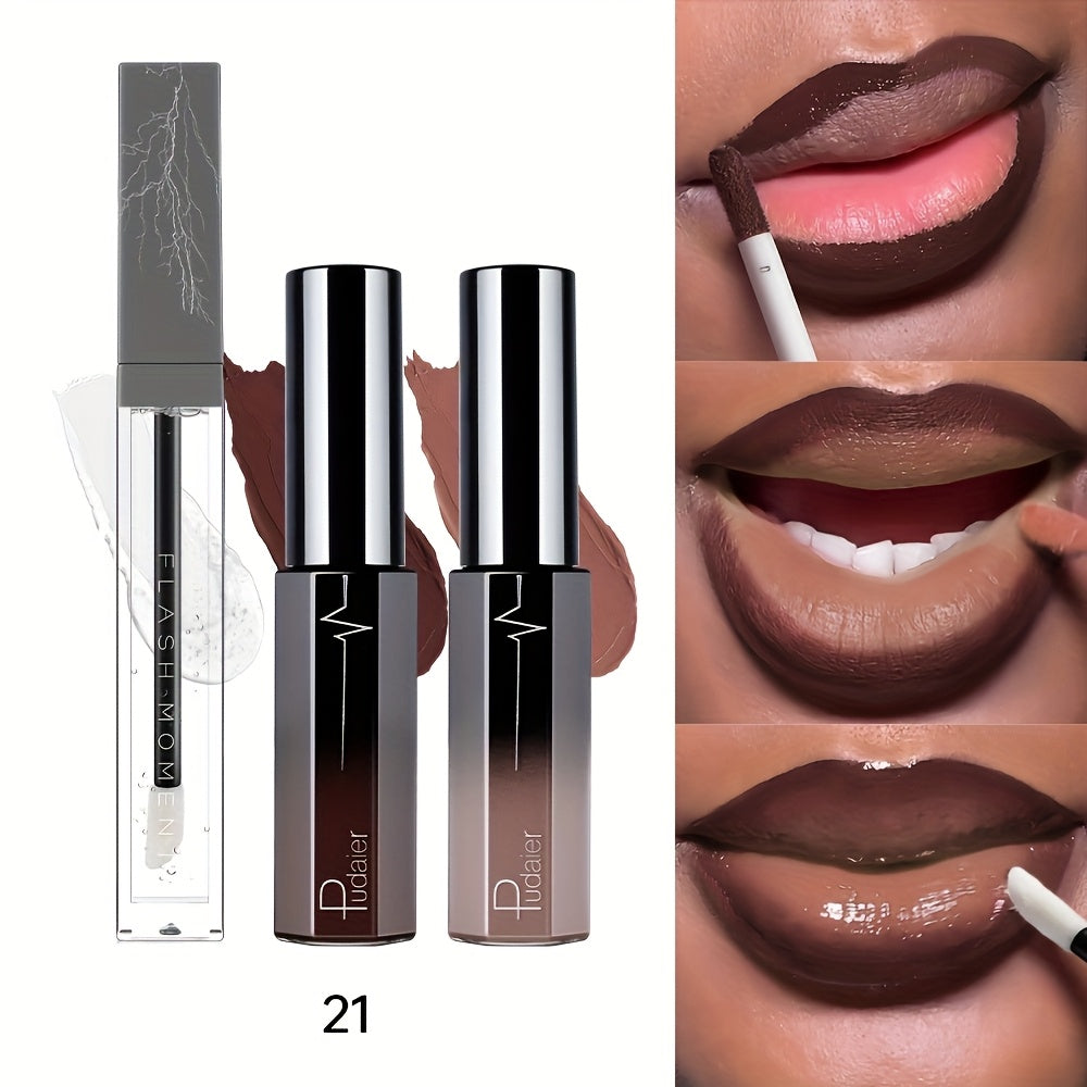 Lip Gloss Set by Pudaier with Clear Lip Oil, Two Matte Lip Colors and Three Retained Shade Options