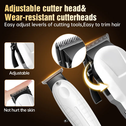 Hair Clippers & Trimmers White Grooming Set with LCD Screens, USB-C Charging and One, Two or Three Pieces