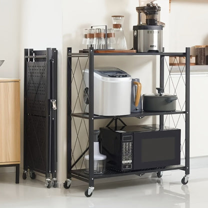 Foldable Rolling Storage Shelf in Three, Four or Five-Tier Options with Black or White Finish
