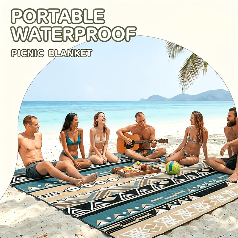 Dark Green Padded Picnic Blanket with Buckled Carry Straps, 80 x 80in Large Roll-Up Outdoor Mat