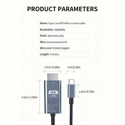 USB-C to HDMI Adapter 4K@60Hz – Thunderbolt 3/4 Compatible, Aluminum, for MacBook Pro/Air, iPad Pro, iPhone 16, Galaxy, XPS & More
