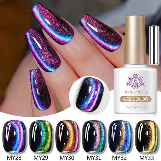 Gel Nail Polish 6-Color 9D Polaris Magnetic Set with Six 10ml Glass-Water-Light Shades for Nail Art