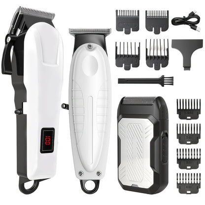 Hair Clippers & Trimmers White Grooming Set with LCD Screens, USB-C Charging and One, Two or Three Pieces