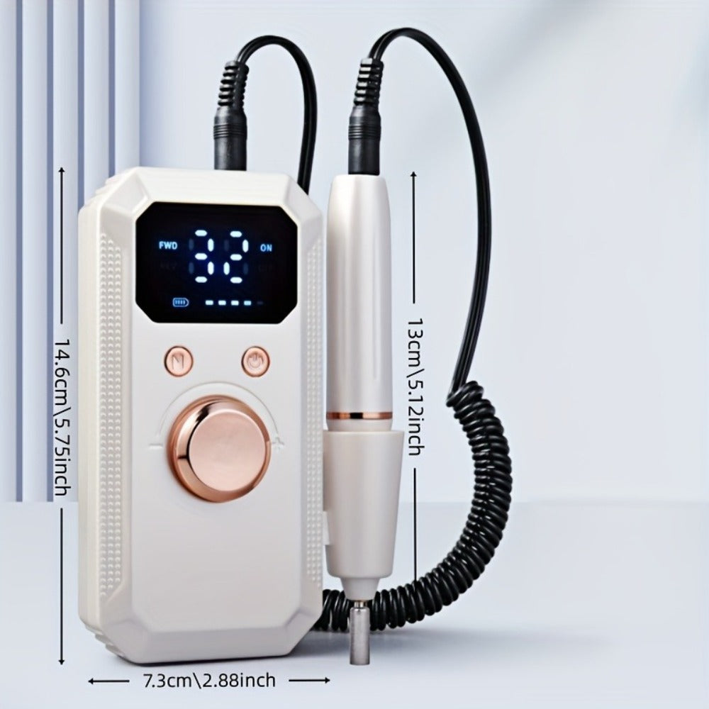 Electric Nail Drill Rechargeable 11 Grinding Heads & 20 Sanding Rings High-Speed Nail Grinder Machine for Acrylic Gel Natural Nails - Home Salon Manicure Pedicure Tool, Grey Rose Gold White