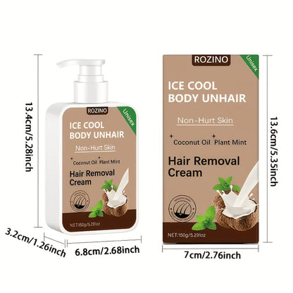 Hair Removal Cream ROZINO 150g Coconut and Mint Pump Bottle with Carton for External Body Grooming