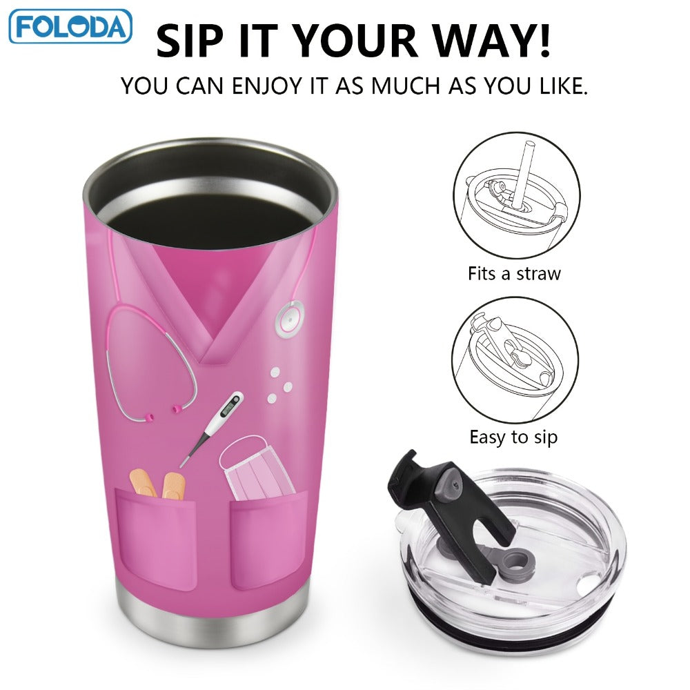 Insulated Tumbler 20oz Nurse Graphic Stainless Steel Vacuum Travel Mug in Four Color Options