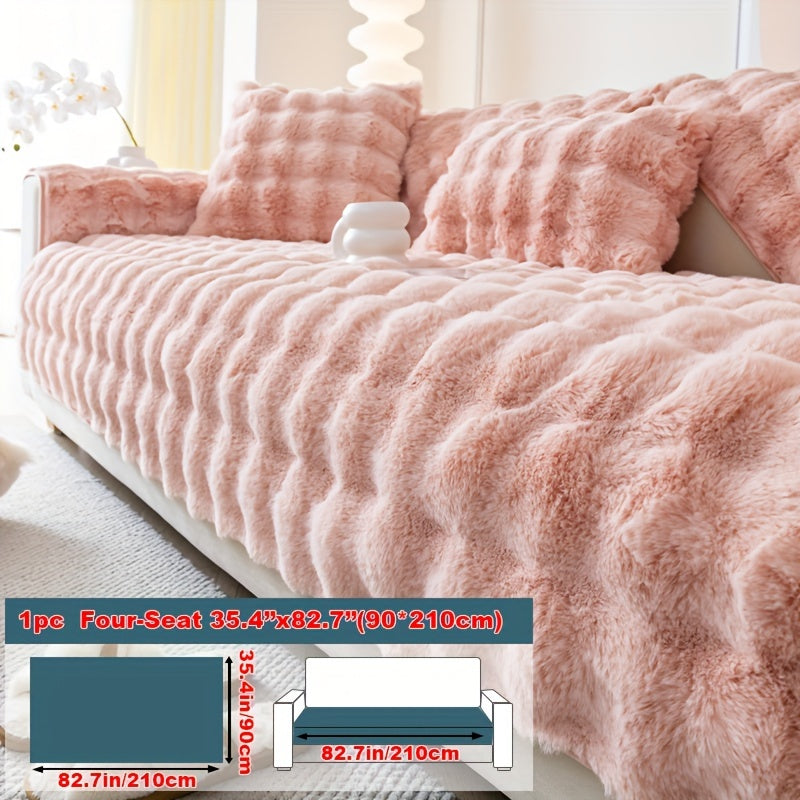 Sofa Cover Thick Faux Rabbit Plush Panels with Anti-Slip Feature for Seat, Armrest, Backrest or Pillowcase