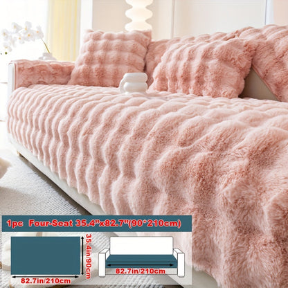 Sofa Cover Thick Faux Rabbit Plush Panels with Anti-Slip Feature for Seat, Armrest, Backrest or Pillowcase
