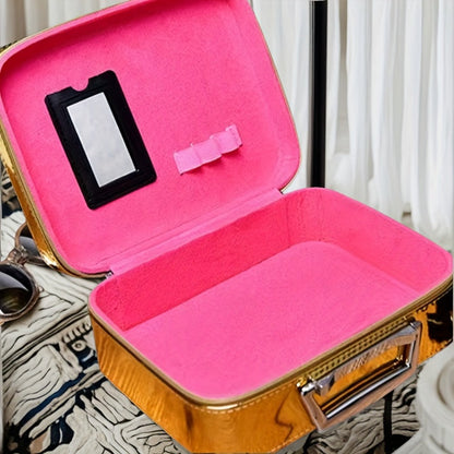 Glitter Makeup Travel Case Hard Shell Large Capacity Flat Lay Organizer Luxury Cosmetic Storage Box for Women Portable Fits in Suitcase Gold Rose Red Pink Size L Beauty Gift