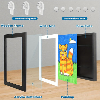 Kids Artwork Frames Front Opening Changeable 8.5x11 Inch Children Art Display Picture Frame for Drawing Crafts Photos Holds 130 Pieces Wood Black White