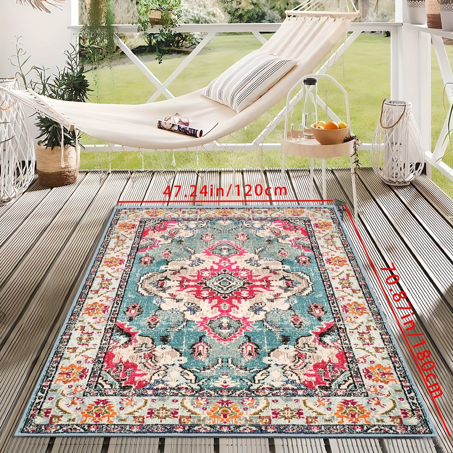 Outdoor Rug | Persian Floral Rubber Back Machine Washable Patio Garden