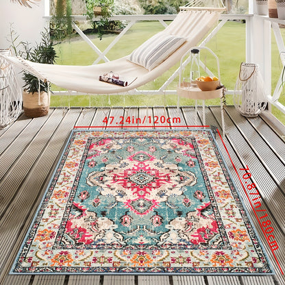 Outdoor Rug | Persian Floral Rubber Back Machine Washable Patio Garden