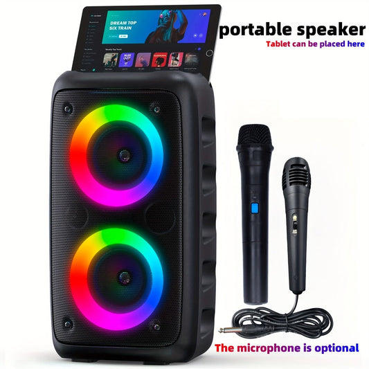 Karaoke Machine with LED Lights Bluetooth Speaker PA System – Portable Adult Singing Speaker with Wired Microphone or Wired + Wireless Mic, Supports TF Card, USB, AUX Input, TWS Connection