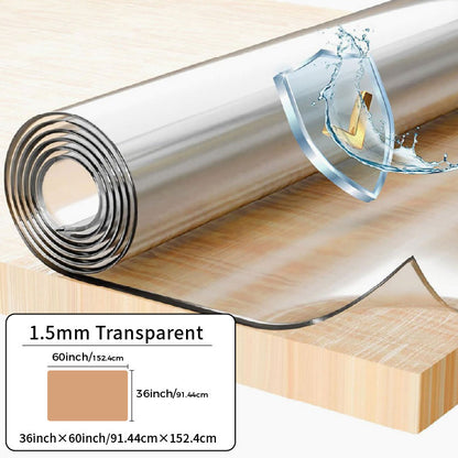 Clear PVC Tablecloth Table Protector 1.5mm Thick Transparent Table Cover Heat Resistant Scratch Resistant Waterproof Desk Mat for Dining Table Home Office Restaurant Coffee Table Multiple Sizes