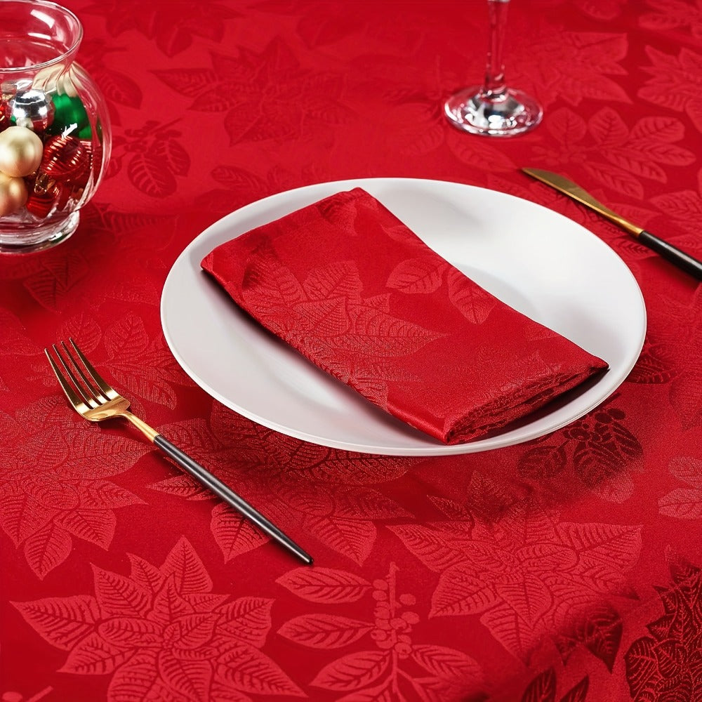 Tablecloth Red Floral Jacquard Rectangle Cover with Stitched Borders in Three Holiday Sizes