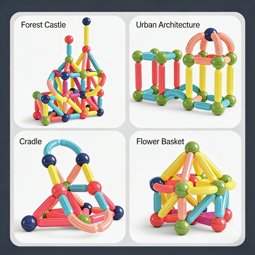 Magnetic Stick and Ball Building Set in 28-Piece or 58-Piece Multicolor Options for Pictured 3D Shapes