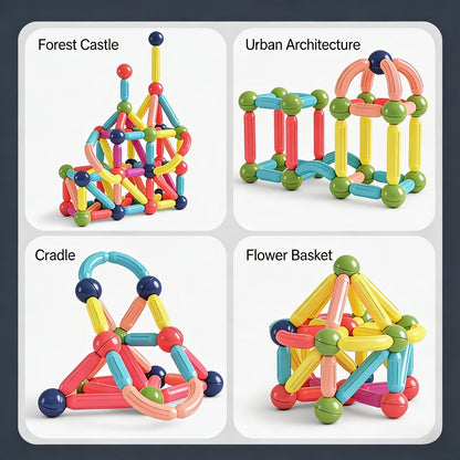 Magnetic Stick and Ball Building Set in 28-Piece or 58-Piece Multicolor Options for Pictured 3D Shapes