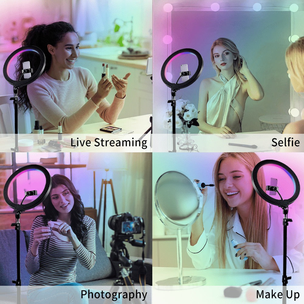 Ring Light 12 Inch Adjustable Brightness RGB with 63 Inch Floor Stand for Photo Selfie Video for an Everyday Personal Care Routine