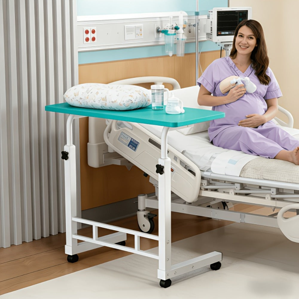 Adjustable Overbed Table with Rolling Frame and Eight Color Checkout Options from Retro to Deep Glacier